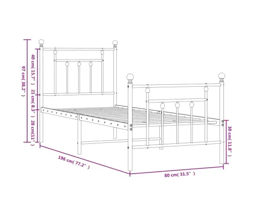 Gultas Rāmis Ar Galvgali Un Kājgali, Melns Metāls, 75X190 Cm Vidaxl