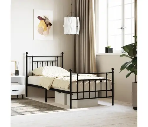 Gultas Rāmis Ar Galvgali Un Kājgali, Melns Metāls, 80X200 Cm Vidaxl