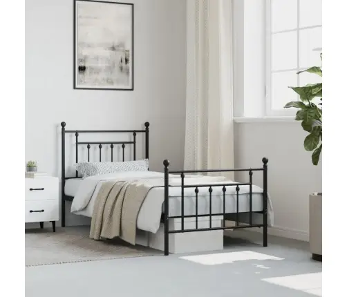 Gultas Rāmis Ar Galvgali Un Kājgali, Melns Metāls, 90X190 Cm Vidaxl