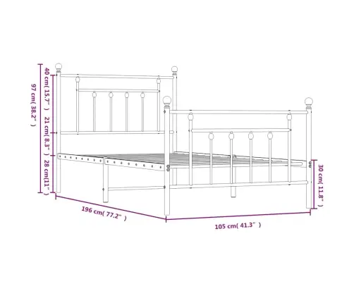 Gultas Rāmis Ar Galvgali Un Kājgali, Melns Metāls, 100X190 Cm Vidaxl