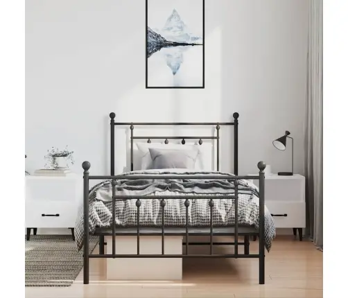 Gultas Rāmis Ar Galvgali Un Kājgali, Melns Metāls, 100X200 Cm Vidaxl