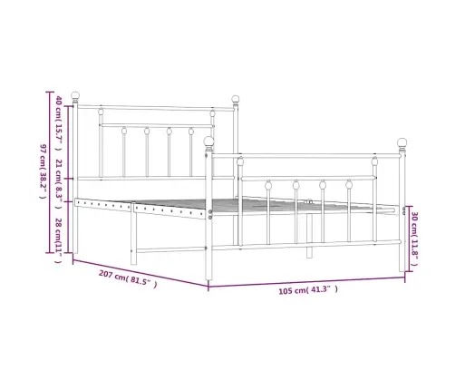 Gultas Rāmis Ar Galvgali Un Kājgali, Melns Metāls, 100X200 Cm Vidaxl