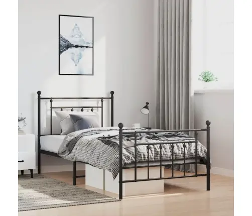 Gultas Rāmis Ar Galvgali Un Kājgali, Melns Metāls, 100X200 Cm Vidaxl