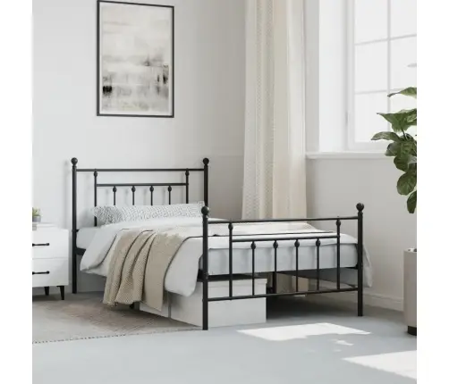 Gultas Rāmis Ar Galvgali Un Kājgali, Melns Metāls, 107X203 Cm Vidaxl