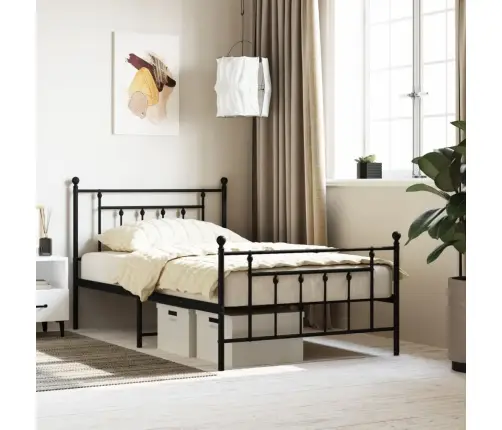 Gultas Rāmis Ar Galvgali Un Kājgali, Melns Metāls, 107X203 Cm Vidaxl