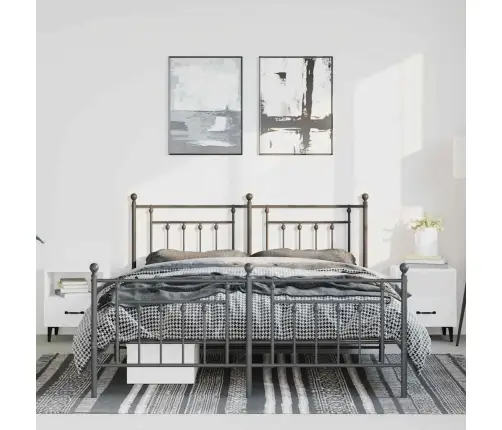 Gultas Rāmis Ar Galvgali Un Kājgali, Melns Metāls, 135X190 Cm Vidaxl