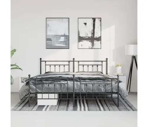 Metallist Voodiraam Peatsi Ja Jalutsiga, Must, 183X213 Cm