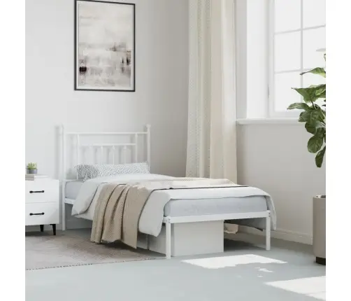 Metallist Voodiraam Peatsiga, Valge, 90 X 190 Cm