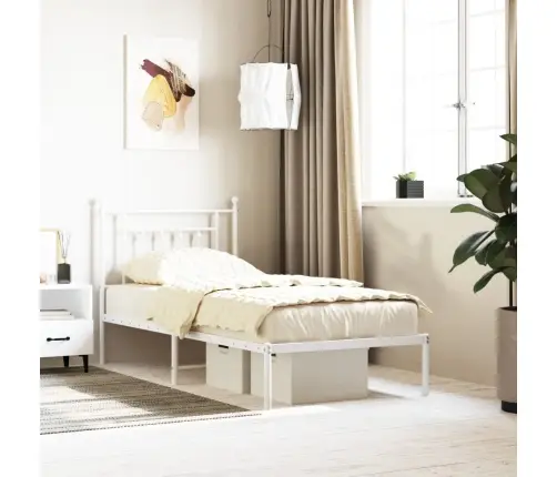 Metallist Voodiraam Peatsiga, Valge, 90 X 190 Cm