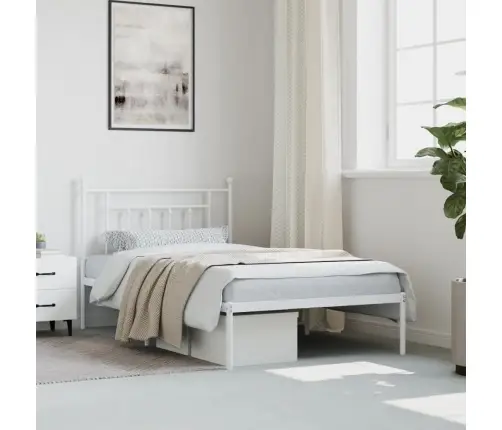 Metallist Voodiraam Peatsiga, Valge, 107X203 Cm