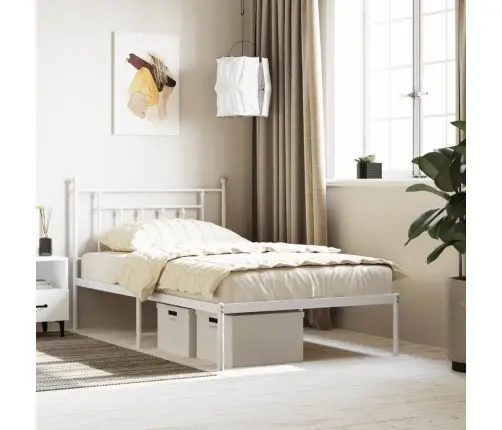 Metallist Voodiraam Peatsiga, Valge, 107X203 Cm