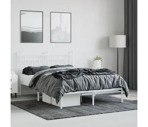 Gultas Rāmis Ar Galvgali, Balts Metāls, 140X190 Cm Vidaxl