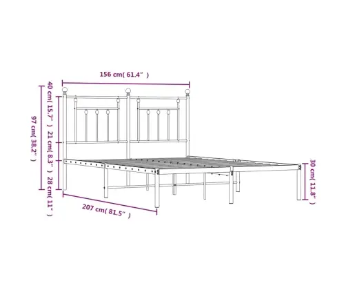 Metallist Voodiraam Peatsiga, Valge, 150X200 Cm