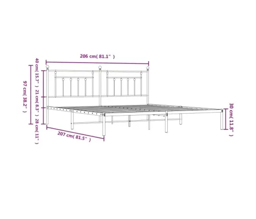 Metallist Voodiraam Peatsiga, Valge, 200X200 Cm
