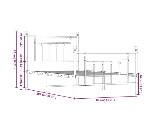 Gultas Rāmis Ar Galvgali Un Kājgali, Balts Metāls, 80X200 Cm Vidaxl