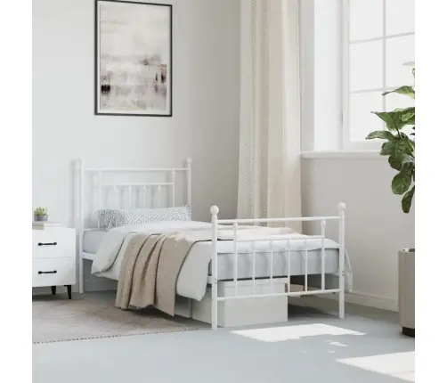 Metallist Voodiraam Peatsi Ja Jalutsiga, Valge, 90 X 200 Cm