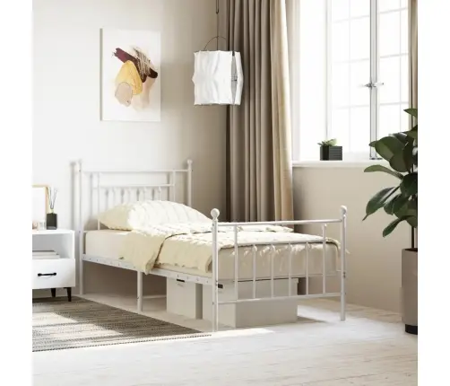 Metallist Voodiraam Peatsi Ja Jalutsiga, Valge, 90 X 200 Cm