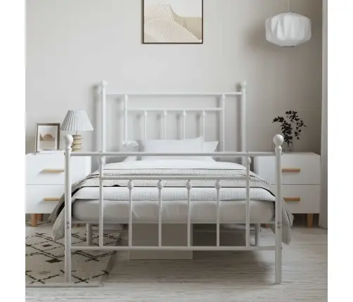 Metallist Voodiraam Peatsi Ja Jalutsiga, Valge, 100X190 Cm