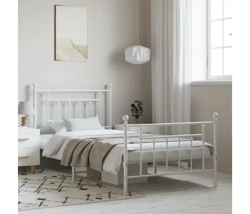 Metallist Voodiraam Peatsi Ja Jalutsiga, Valge, 100X190 Cm