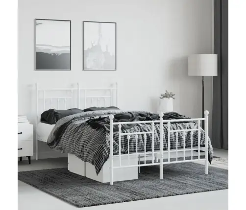 Metallist Voodiraam Peatsi Ja Jalutsiga, Valge, 120 X 190 Cm