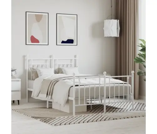 Metallist Voodiraam Peatsi Ja Jalutsiga, Valge, 120 X 190 Cm