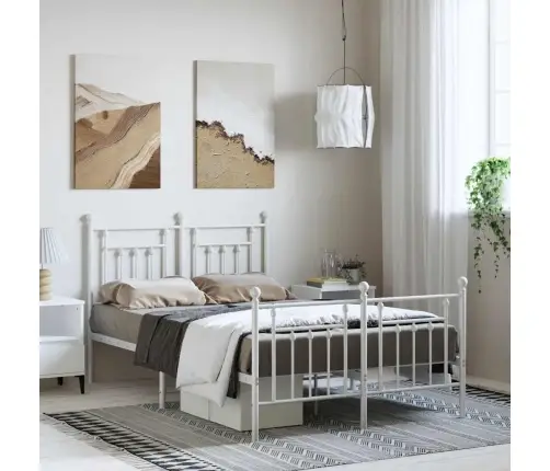 Gultas Rāmis Ar Galvgali Un Kājgali, Balts Metāls, 135X290 Cm Vidaxl