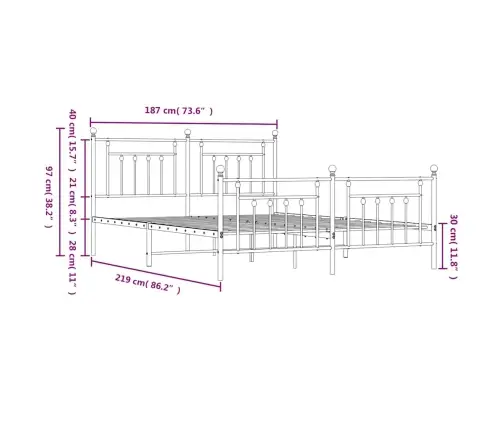 Gultas Rāmis Ar Galvgali Un Kājgali, Balts Metāls, 183X213 Cm Vidaxl