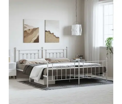 Gultas Rāmis Ar Galvgali Un Kājgali, Balts Metāls, 193X203 Cm Vidaxl
