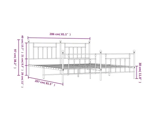 Metallist Voodiraam Peatsi Ja Jalutsiga, Valge, 200 X 200 Cm