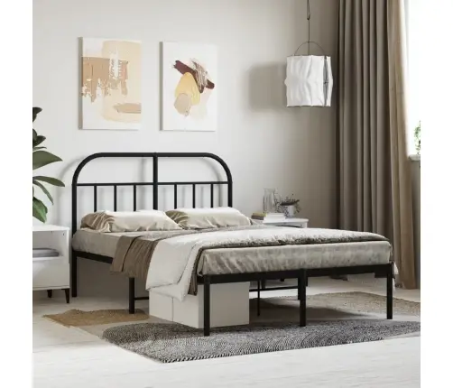 Gultas Rāmis Ar Galvgali, Melns Metāls, 120X190 Cm Vidaxl