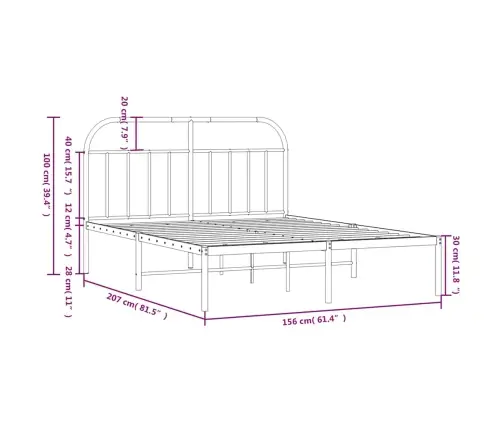Gultas Rāmis Ar Galvgali, Melns Metāls, 150X200 Cm Vidaxl