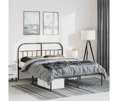 Gultas Rāmis Ar Galvgali, Melns Metāls, 150X200 Cm Vidaxl