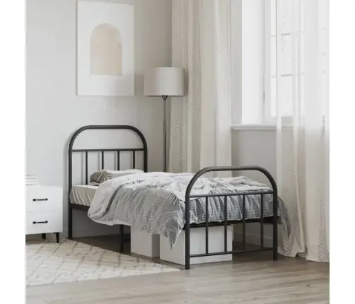 Gultas Rāmis Ar Galvgali Un Kājgali, Melns Metāls, 75X190 Cm Vidaxl