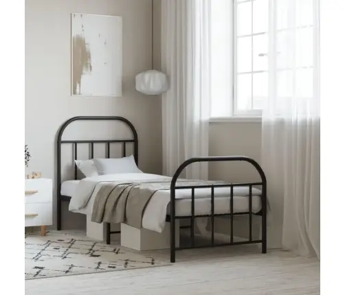 Gultas Rāmis Ar Galvgali Un Kājgali, Melns Metāls, 75X190 Cm Vidaxl