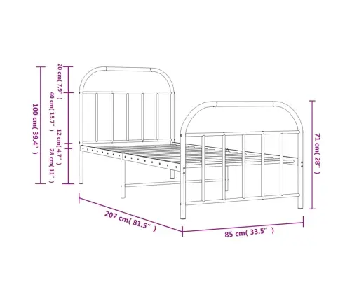 Gultas Rāmis Ar Galvgali Un Kājgali, Melns Metāls, 80X200 Cm Vidaxl