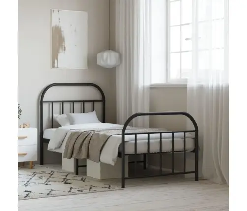Gultas Rāmis Ar Galvgali Un Kājgali, Melns Metāls, 80X200 Cm Vidaxl