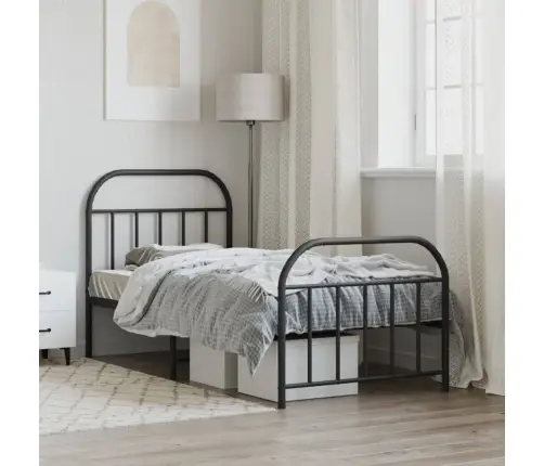 Gultas Rāmis Ar Galvgali Un Kājgali, Melns Metāls, 90X200 Cm Vidaxl