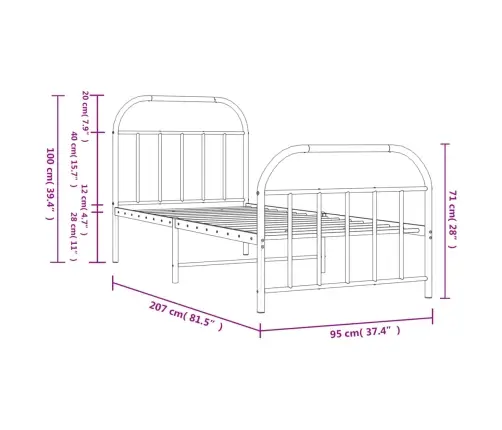Gultas Rāmis Ar Galvgali Un Kājgali, Melns Metāls, 90X200 Cm Vidaxl