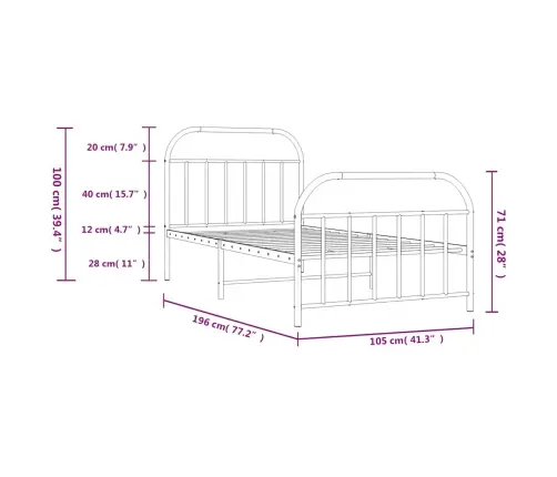 Gultas Rāmis Ar Galvgali Un Kājgali, Melns Metāls, 100X190 Cm Vidaxl