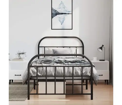 Gultas Rāmis Ar Galvgali Un Kājgali, Melns Metāls, 100X200 Cm Vidaxl