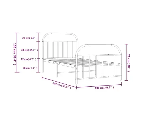 Gultas Rāmis Ar Galvgali Un Kājgali, Melns Metāls, 100X200 Cm Vidaxl