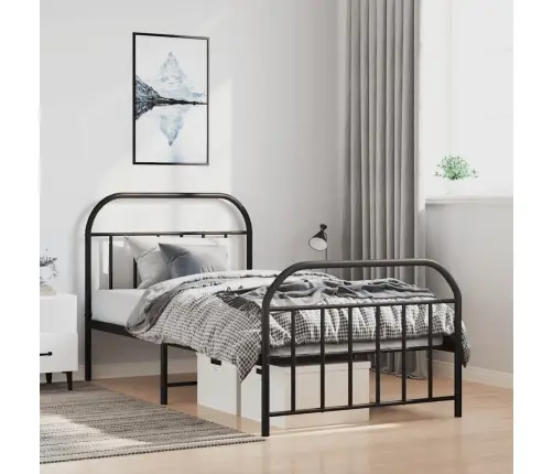 Gultas Rāmis Ar Galvgali Un Kājgali, Melns Metāls, 100X200 Cm Vidaxl