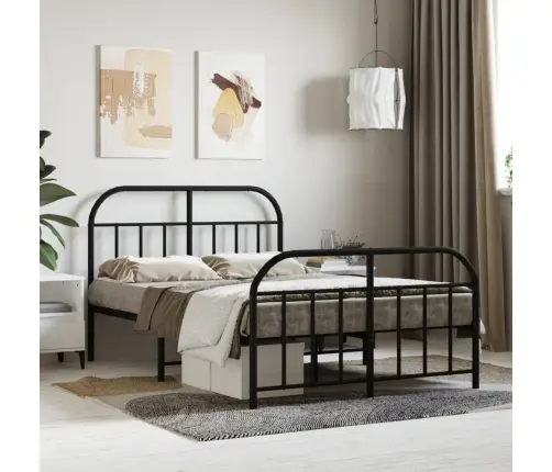 Gultas Rāmis Ar Galvgali Un Kājgali, Melns Metāls, 120X200 Cm Vidaxl