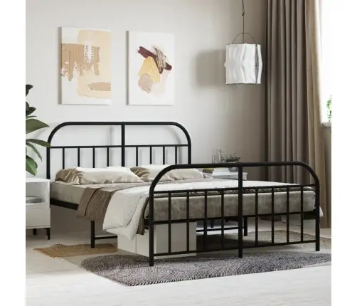 Metallist Voodiraam Peatsi Ja Jalutsiga, Must, 140X200 Cm