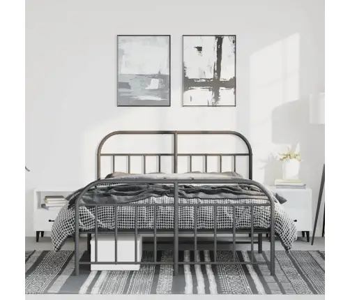 Gultas Rāmis Ar Galvgali Un Kājgali, Melns Metāls, 150X200 Cm Vidaxl