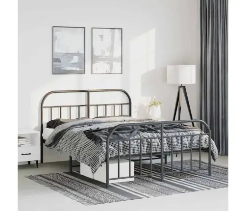 Gultas Rāmis Ar Galvgali Un Kājgali, Melns Metāls, 150X200 Cm Vidaxl