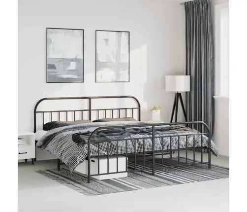 Metallist Voodiraam Peatsi Ja Jalutsiga, Must, 193X203 Cm