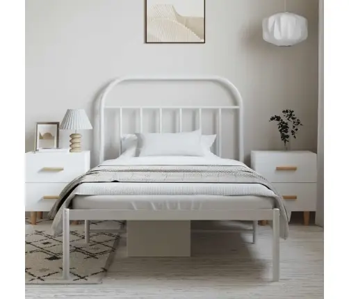 Metallist Voodiraam Peatsiga, Valge, 100 X 190 Cm