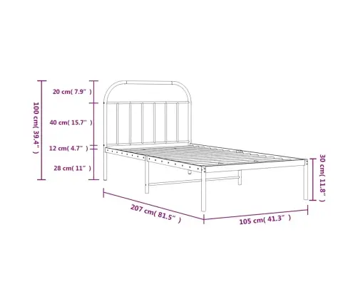 Metallist Voodiraam Peatsiga, Valge, 100X200 Cm