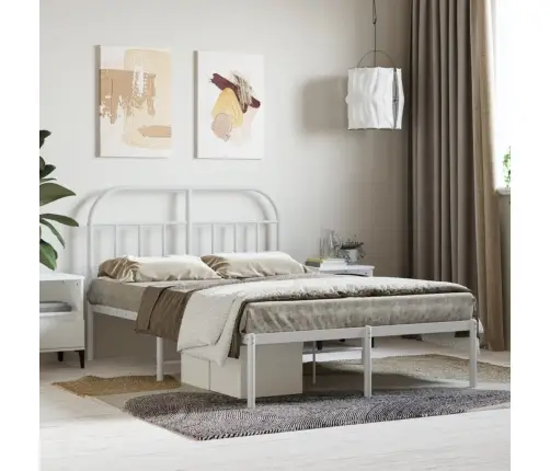 Metallist Voodiraam Peatsiga, Valge, 120X190 Cm